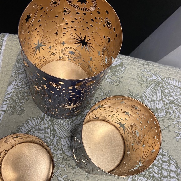 Serrv Celestial Blue and Gold Candle Holder Set (3)